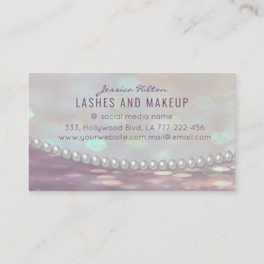 Professionele glamoureuze bokeh parels make-up oog visitekaartje (Achterkant)