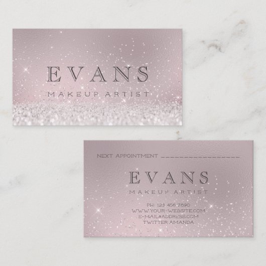 Professionele Glitter Blush Glitter Make-up Arties Afsprakenkaartje (Voorkant / Achterkant)