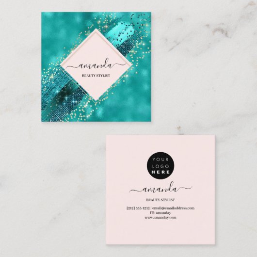 Professionele Gold Beauty-Logo Tropische Aqua Vierkante Visitekaartje (Voorkant / Achterkant)