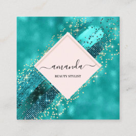 Professionele Gold Beauty-Logo Tropische Aqua Vierkante Visitekaartje