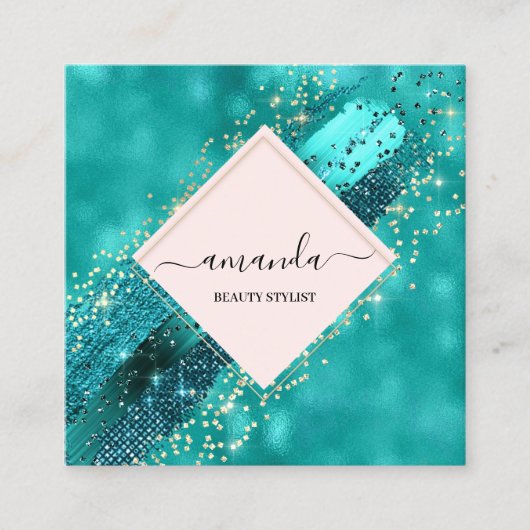 Professionele Gold Beauty-Logo Tropische Aqua Vierkante Visitekaartje (Voorkant)