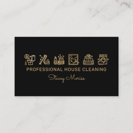 Professionele Gold en Black House Keeper schoonmaa Visitekaartje (Voorkant)