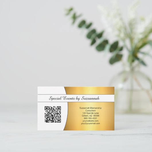 Professionele Gold Flare Custom Photo QR Code Visitekaartje (Staand voorkant)