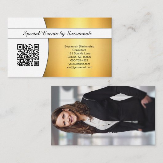 Professionele Gold Flare Custom Photo QR Code Visitekaartje (Voorkant / Achterkant)