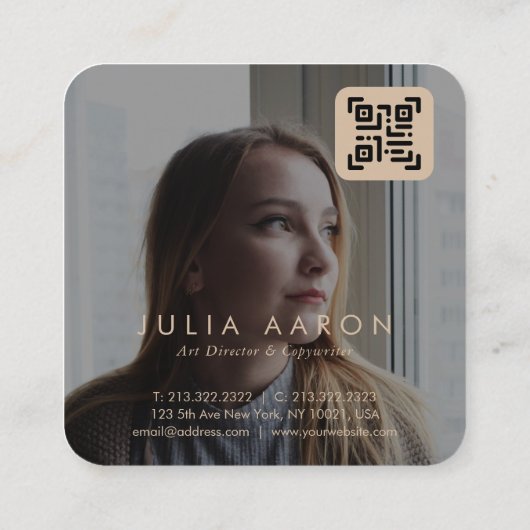 Professionele  Gold Floral Foto QR Code Vierkante Visitekaartje (Achterkant)