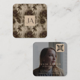Professionele  Gold Floral Foto QR Code Vierkante Visitekaartje