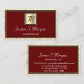 Professionele Gold Maroon Glitter Lijst Monogram Visitekaartje (Voorkant / Achterkant)