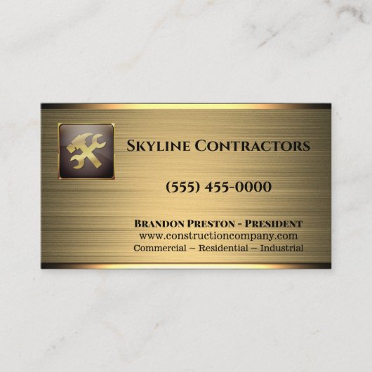Professionele Gold Metal Tool Construction Visitekaartje (Voorkant)