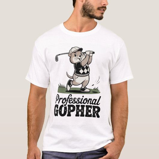 Professionele Gopher – Retro Golf Illustratie T-shirt (Voorkant)