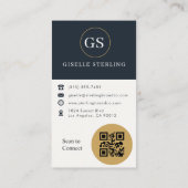 Professionele Goud & Marine Foto QR Code Modern Visitekaartje (Achterkant)