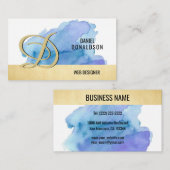 Professionele goudblauwe Waterverf Visitekaartje (Voorkant / Achterkant)