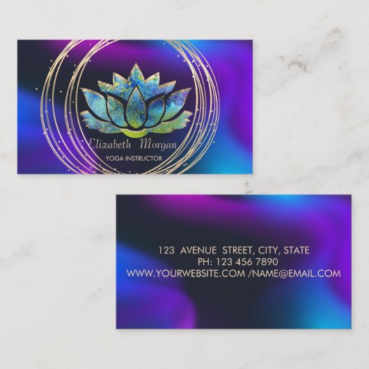 Professionele, Gouden Cirkels Lotus Donker Hologra Visitekaartje (Voorkant / Achterkant)