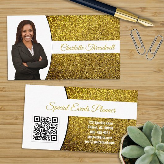 Professionele gouden Glitter Aangepast Foto QR Visitekaartje