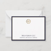 Professionele Gouden Logo Marine Blauwe Grens Notitiekaartje (Voorkant)