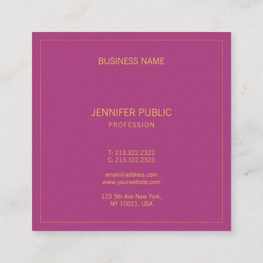 Professionele gouden tekst Lijst Elegante Sjabloon Vierkante Visitekaartje (Achterkant)