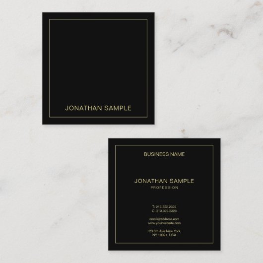 Professionele gouden tekstnaam Elegante zwarte Sja Vierkante Visitekaartje (Voorkant / Achterkant)