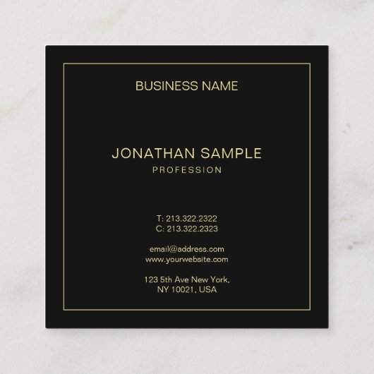 Professionele gouden tekstnaam Elegante zwarte Sja Vierkante Visitekaartje (Achterkant)