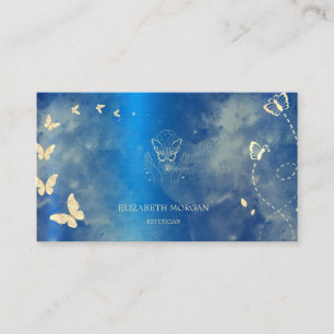 Professionele gouden vlinders blauw metaal visitekaartje