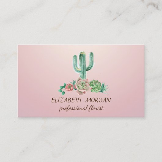 Professionele grafische Waterverf Cactus Visitekaartje (Voorkant)