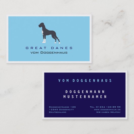 Professionele Great Dane blauw wit  Visitekaartje (Voorkant / Achterkant)