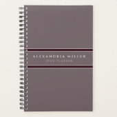 Professionele grijs- en Bourgogne Stripe | Naam en Planner (Voorkant)