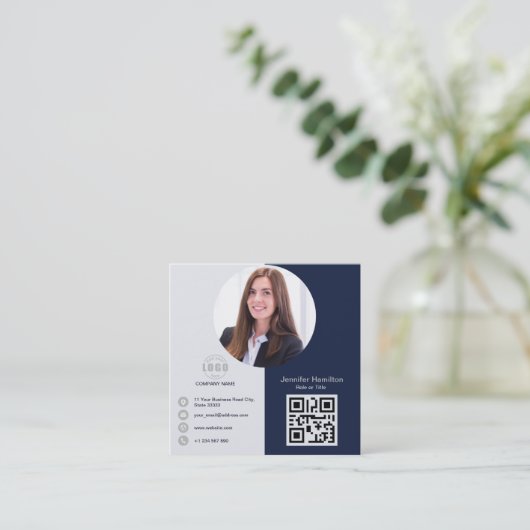 Professionele grijs voeg uw foto QR Code Square Bu Vierkante Visitekaartje (Staand voorkant)
