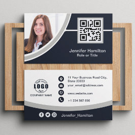 Professionele grijs voeg uw Logo QR-codefoto toe Visitekaartje