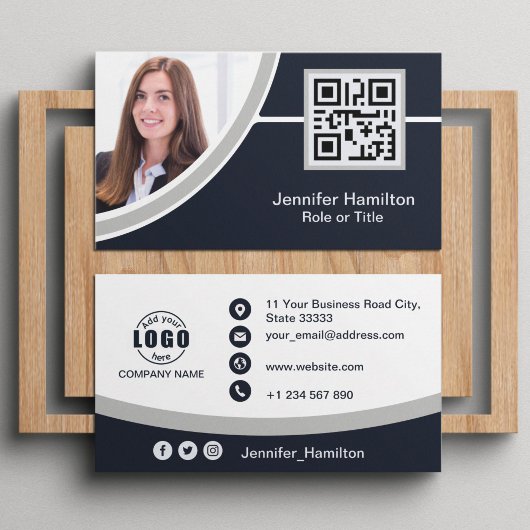 Professionele grijs voeg uw Logo QR-codefoto toe Visitekaartje