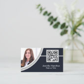 Professionele grijs voeg uw Logo QR-codefoto toe Visitekaartje (Staand voorkant)