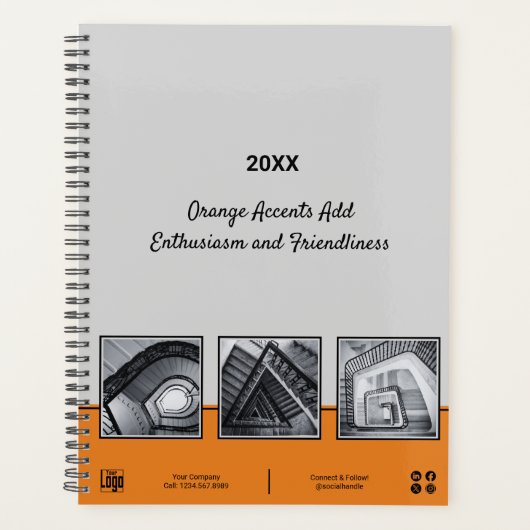 Professionele Grijs, Zwart & Sinaasappel Collage B Planner (Voorkant)