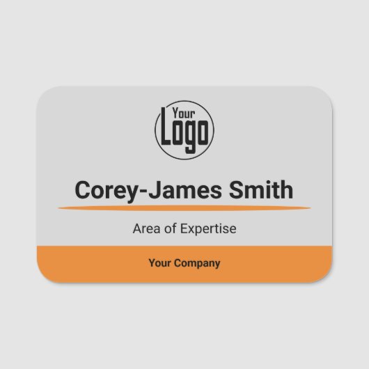 Professionele Grijs Zwart Sinaasappel Logo Experti Naamplaatje (Voorkant)