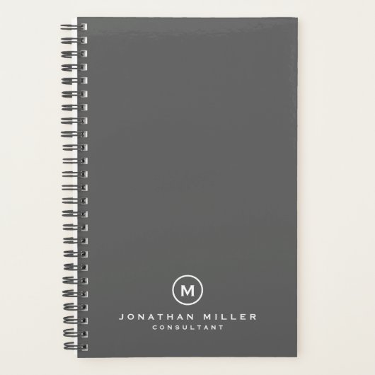 Professionele grijze monogram Initiaal Naam en tit Planner (Voorkant)