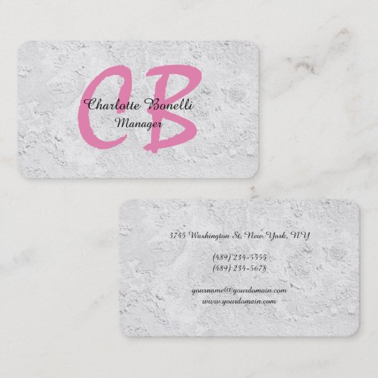 Professionele, grijze wandroze monogram visitekaartje (Voorkant / Achterkant)