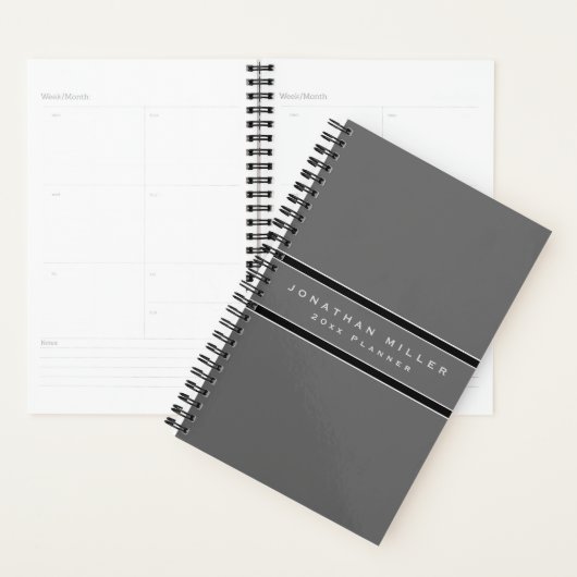 Professionele grijze & zwarte streep | Naam & Jaar Planner (Display)