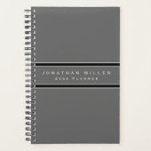 Professionele grijze & zwarte streep | Naam & Jaar Planner (Voorkant)