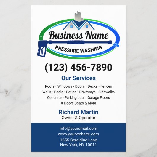 Professionele Groen Blauw Druk Wassen Service Flyer (Voorkant)