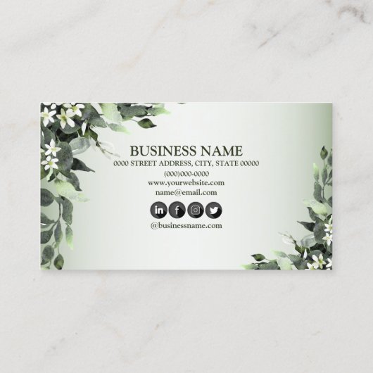 Professionele groen Floral Eucalyptus Leaves Visitekaartje (Achterkant)