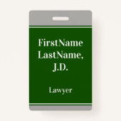Professionele, groene, aangepaste advocatennaamkaa badge (Achterkant)