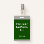 Professionele, groene, aangepaste advocatennaamkaa badge (Voorkant met clip)