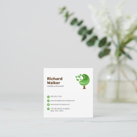 Professionele Groene Bruine Boom Service Lawncare  Vierkante Visitekaartje (Staand voorkant)