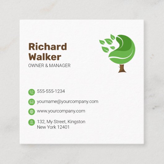 Professionele Groene Bruine Boom Service Lawncare  Vierkante Visitekaartje (Voorkant)