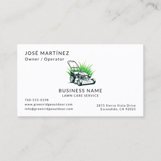 Professionele groene gazon zorg en service visitekaartje (Voorkant)