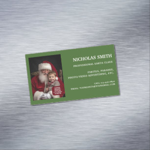 Professionele groene kerstman foto magnetisch visitekaartje