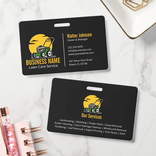 Professionele Groene Maai Service Gele Zon Badge (Kantoor)