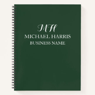 Professionele Groene Monogram Eerste Letter Zakeli Notitieboek