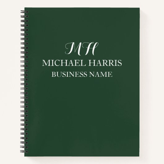 Professionele Groene Monogram Eerste Letter Zakeli Notitieboek (Voorkant)