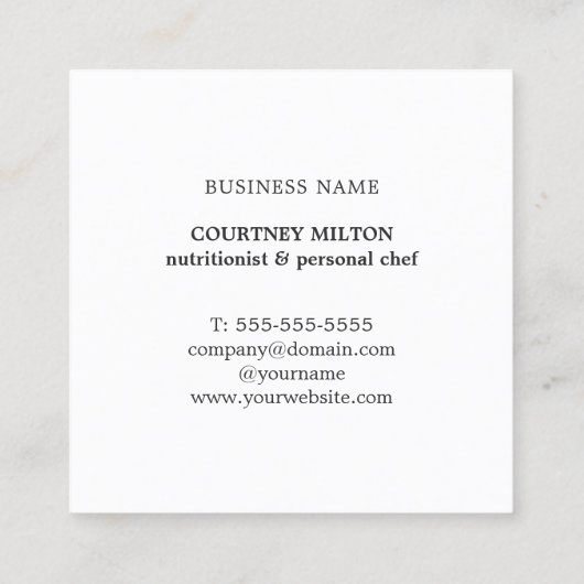 Professionele groenten Nutritionist Chef Vierkante Visitekaartje (Achterkant)