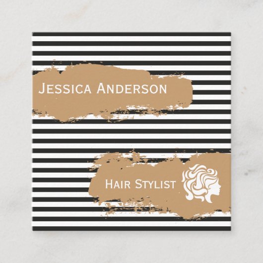 Professionele haarstijllijst Gold Black White Mode Vierkante Visitekaartje (Voorkant)