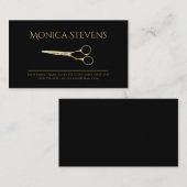 Professionele haarstylist zwart met gouden schaar visitekaartje (Voorkant / Achterkant)