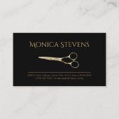 Professionele haarstylist zwart met gouden schaar visitekaartje (Voorkant)